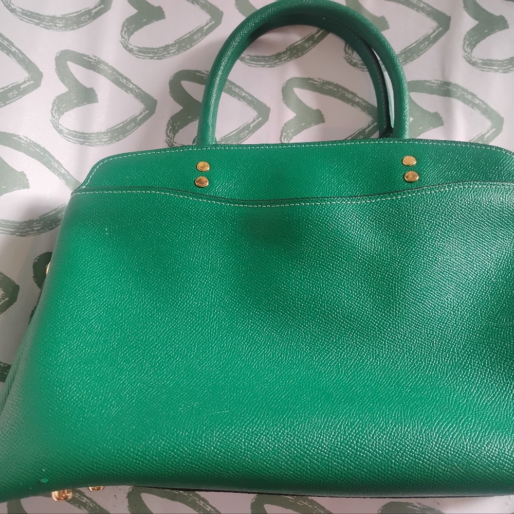 Coach Emerald Green Leather Top-Handle Satchel with Gold Hardware - Picture 3 of 3